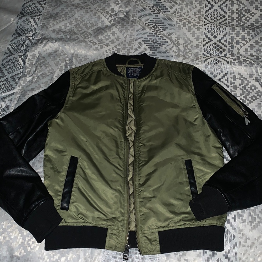 Olive green and black bomber jacket